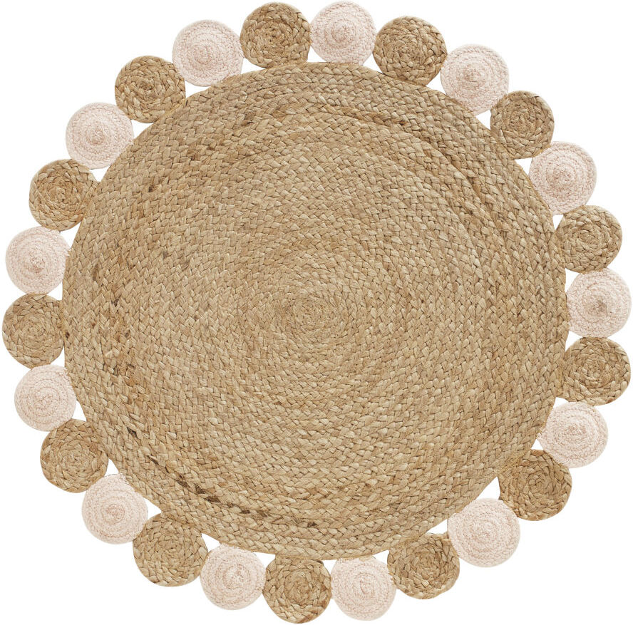 Maisons du Monde Tapis rond en jute et coton rose et beige D100 Maisons du Monde Tapis rond en jute et coton rose et beige D100