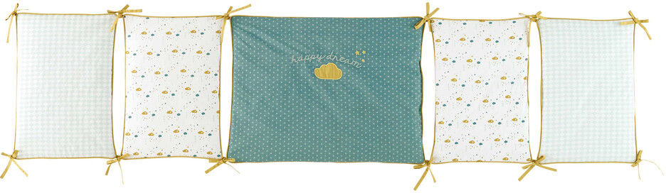 Maisons du Monde Tour de lit bébé en coton blanc, bleu et jaune moutarde Maisons du Monde Tour de lit bébé en coton blanc, bleu et jaune moutarde