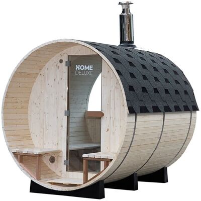 Home Deluxe Sauna en tonneau en bois pour 4-6 personnes Marron 240x297x210cm - Publicité Home Deluxe Sauna en tonneau en bois pour 4-6 personnes Marron 240x297x210cm - Publicité