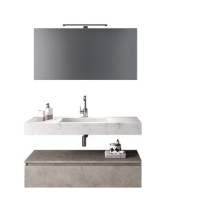 AQA DESIGN Meuble salle de bain 5 pieces en melamine marbre Carrare/pierre beige Blanc 90x190x45cm