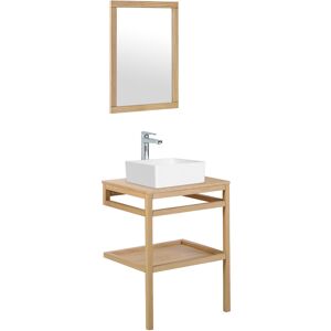 Mob In Meuble de salle de bain 60 cm avec miroir et vasque carrée Beige 60x78x60cm