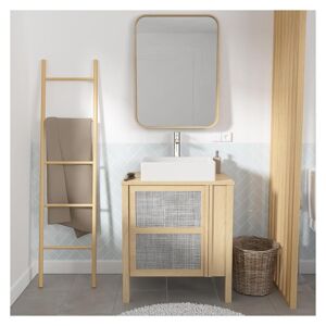 Mob In Meuble simple vasque 70cm chêne cannage + vasque + robinet + miroir Beige 70x78x50cm