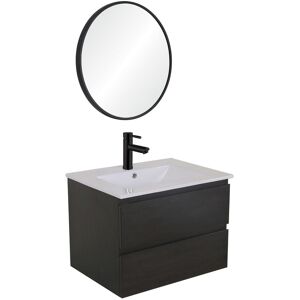 Mob In Meuble simple vasque 60cm Noir + vasque + robinet noir + miroir Noir 60x43x43cm