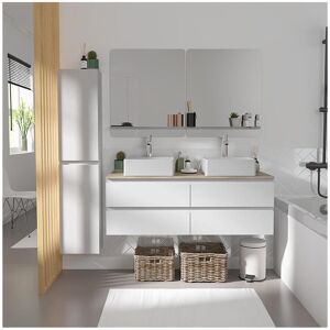 Mob In Meuble double vasque 120cm avec plan bois Blanc+vasque+rob+miroir+co Blanc 119x43x45cm