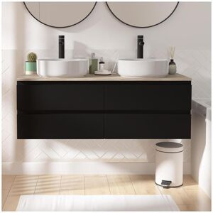 Mob In Meuble double vasque 120cm avec plan bois Noir + vasque Noir 120x43x45cm