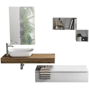 AQA DESIGN Meuble de salle de bain 4 pièces en chêne miel/mélamine blanc Multicolore 190x190x45cm - Publicité AQA DESIGN Meuble de salle de bain 4 pièces en chêne miel/mélamine blanc Multicolore 190x190x45cm - Publicité