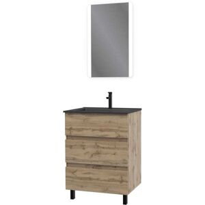 AURLANE Meuble de salle de bains effet bois marron avec miroir 45x60x81cm Marron 60x81x60cm - Publicité AURLANE Meuble de salle de bains effet bois marron avec miroir 45x60x81cm Marron 60x81x60cm - Publicité