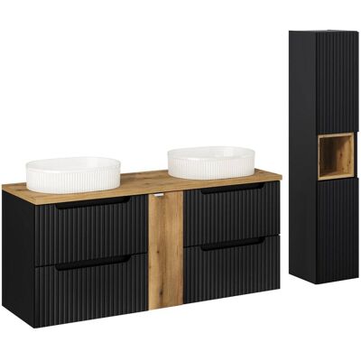 Petits-meubles Double lavabo - 140cm - Noir & Bois - Publicité Petits-meubles Double lavabo - 140cm - Noir & Bois - Publicité