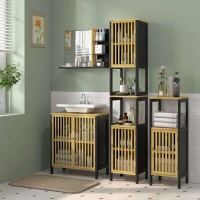 Homcom Meuble sous-vasque 2 portes étagère mdf noir bambou verni Beige 60x70x30cm - Publicité Homcom Meuble sous-vasque 2 portes étagère mdf noir bambou verni Beige 60x70x30cm - Publicité