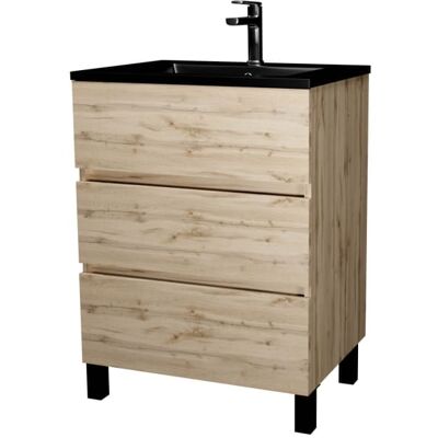 Aurlane - Meuble de salle de bain 60cm 3 Tiroirs Chêne Naturel - Lavabo en céramique - Publicité Aurlane - Meuble de salle de bain 60cm 3 Tiroirs Chêne Naturel - Lavabo en céramique - Publicité