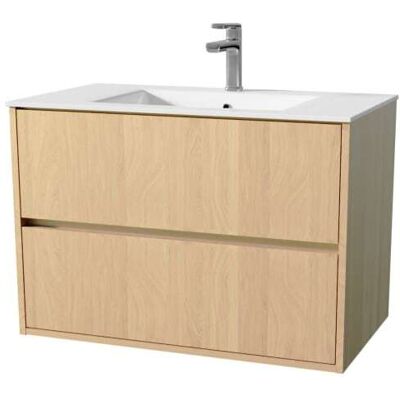 AURLANE Ensemble Salle de Bain Chêne Clair - 80cm, 2 Tiroirs, Lavabo en Céramique - Publicité AURLANE Ensemble Salle de Bain Chêne Clair - 80cm, 2 Tiroirs, Lavabo en Céramique - Publicité
