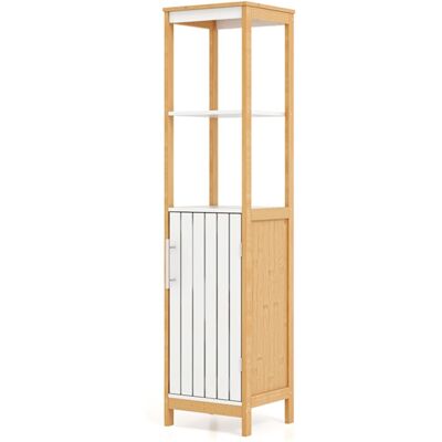 Giantex Armoire haute autoportante de salle de bain bambou beige 30x30x129cm Marron 30x129x30cm - Publicité Giantex Armoire haute autoportante de salle de bain bambou beige 30x30x129cm Marron 30x129x30cm - Publicité