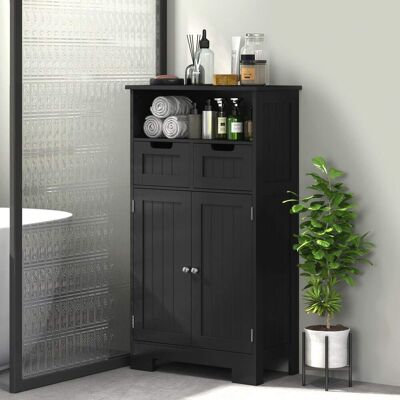 Kleankin Meuble bas salle de bain grande niche 2 tiroirs mdf noir Noir 60x108x30cm - Publicité Kleankin Meuble bas salle de bain grande niche 2 tiroirs mdf noir Noir 60x108x30cm - Publicité