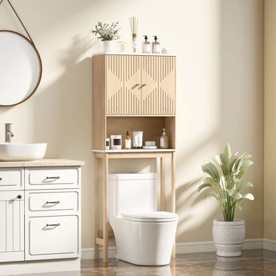 Homcom Meuble wc dessus de toilette placard à double porte chêne Beige 66x168x25cm - Publicité Homcom Meuble wc dessus de toilette placard à double porte chêne Beige 66x168x25cm - Publicité