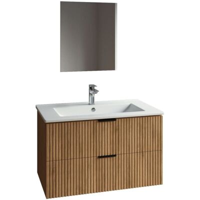 AURLANE Meuble de salle de bains suspendu texturé 2 tiroirs avec vasque bois Marron 58x47x46cm - Publicité AURLANE Meuble de salle de bains suspendu texturé 2 tiroirs avec vasque bois Marron 58x47x46cm - Publicité