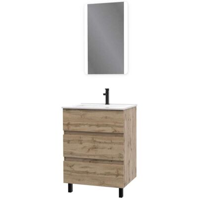 AURLANE Meuble de salle de bains effet bois marron avec miroir 45x60x81cm Marron 60x81x45cm - Publicité AURLANE Meuble de salle de bains effet bois marron avec miroir 45x60x81cm Marron 60x81x45cm - Publicité