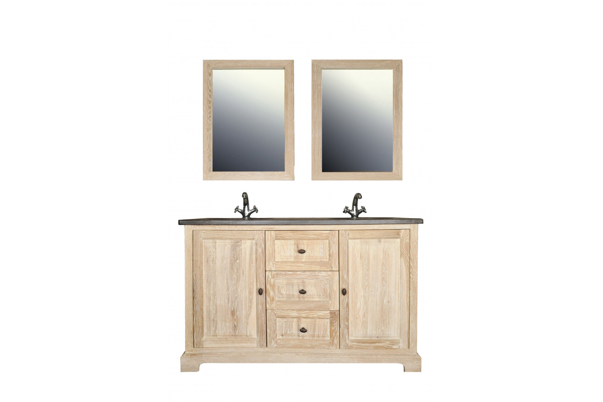 Hellin Meuble double vasque en chêne blanchie L140 et 2 miroirs (ensemble) Marron 0x0cm