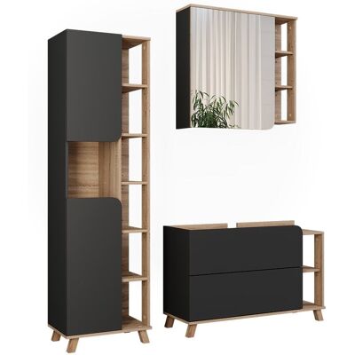 Vicco Meubles bain 3 pièces sonoma/anthracite 100x65cm Marron 100x65x35cm - Publicité Vicco Meubles bain 3 pièces sonoma/anthracite 100x65cm Marron 100x65x35cm - Publicité