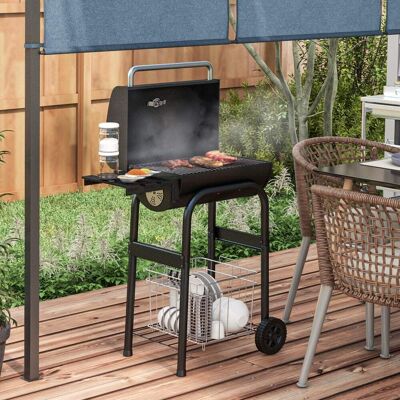 Outsunny Barbecue au charbon de bois avec étagères, roulettes, couvercle noir Noir 83x115x47cm - Publicité Outsunny Barbecue au charbon de bois avec étagères, roulettes, couvercle noir Noir 83x115x47cm - Publicité
