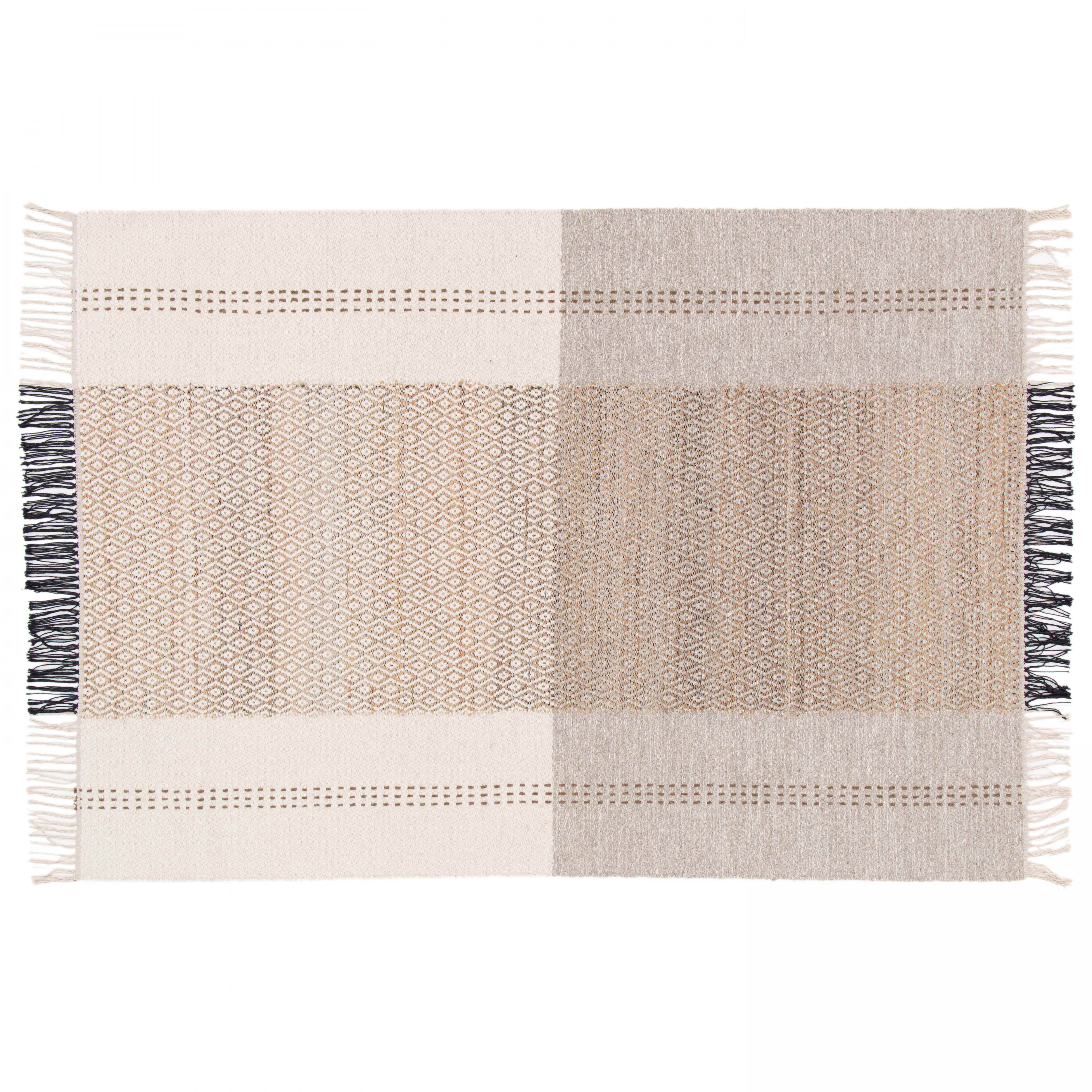 Oviala Tapis en laine et jute tissé à plat à motifs géométriques 120 x 170 cm Beige 170x0x120cm