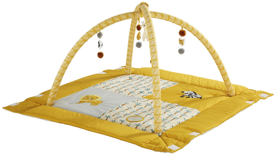 Maisons du Monde Tapis d'éveil bébé en coton jaune moutarde et blanc D125 Jaune 125x125x2.5cm