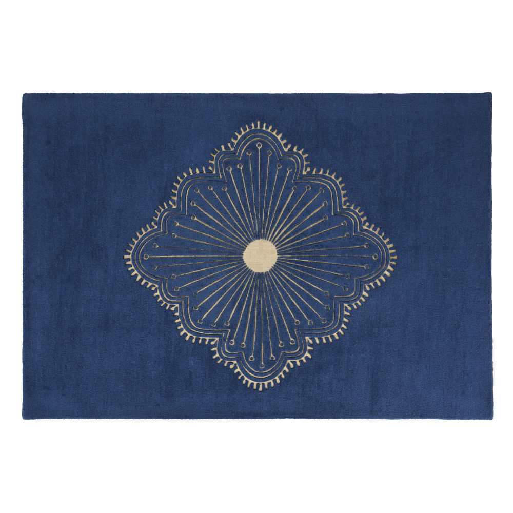 Maisons du Monde Tapis en laine tuftée bleu marine imprimé floral ciselé doré 160x230 Or 160x230cm