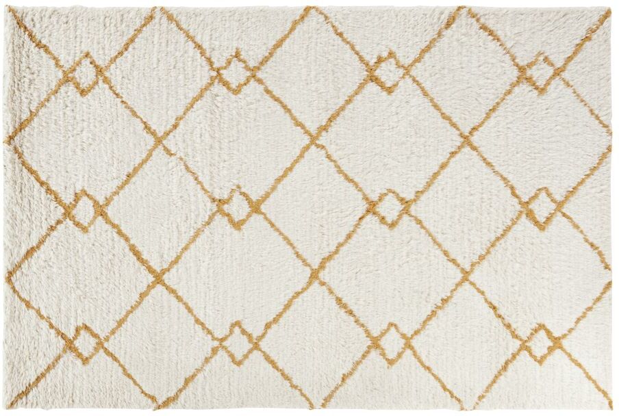 Maisons du Monde Tapis style berbère en laine tuftée motifs graphiques jaune moutarde et beiges 160x230 Beige 160x230cm