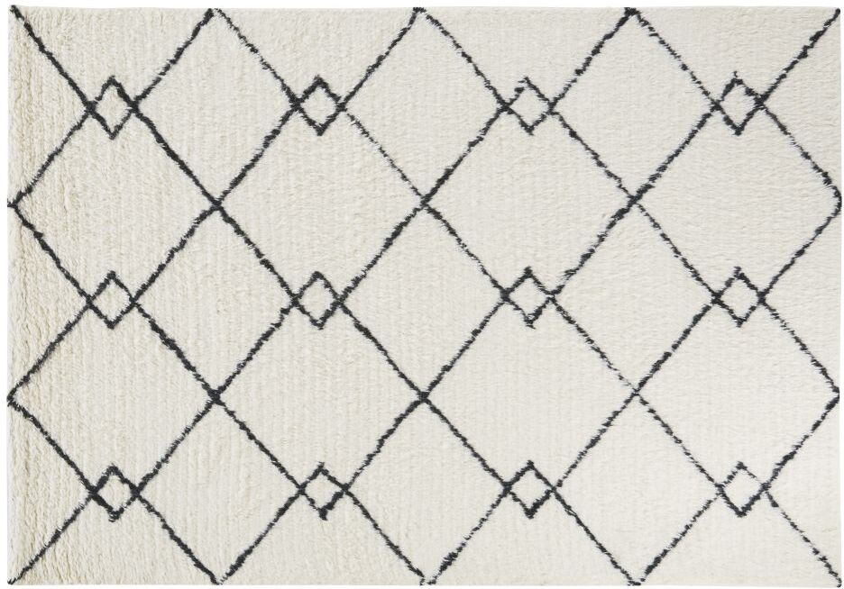 Maisons du Monde Tapis style berbère en laine tuftée motifs graphiques noirs et beiges 160x230 Beige 160x230cm