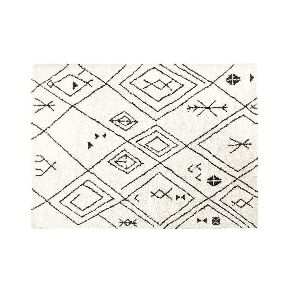 Maisons du Monde Tapis style berbère tufté écru motifs graphiques noirs 140x200 Blanc 140x200x2cm