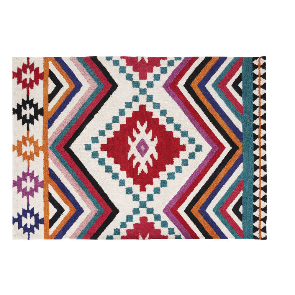 Maisons du Monde Tapis style berbère tufté en laine imprimé rose, bleu, écru et orange 160x230 Multicolore 160x230cm