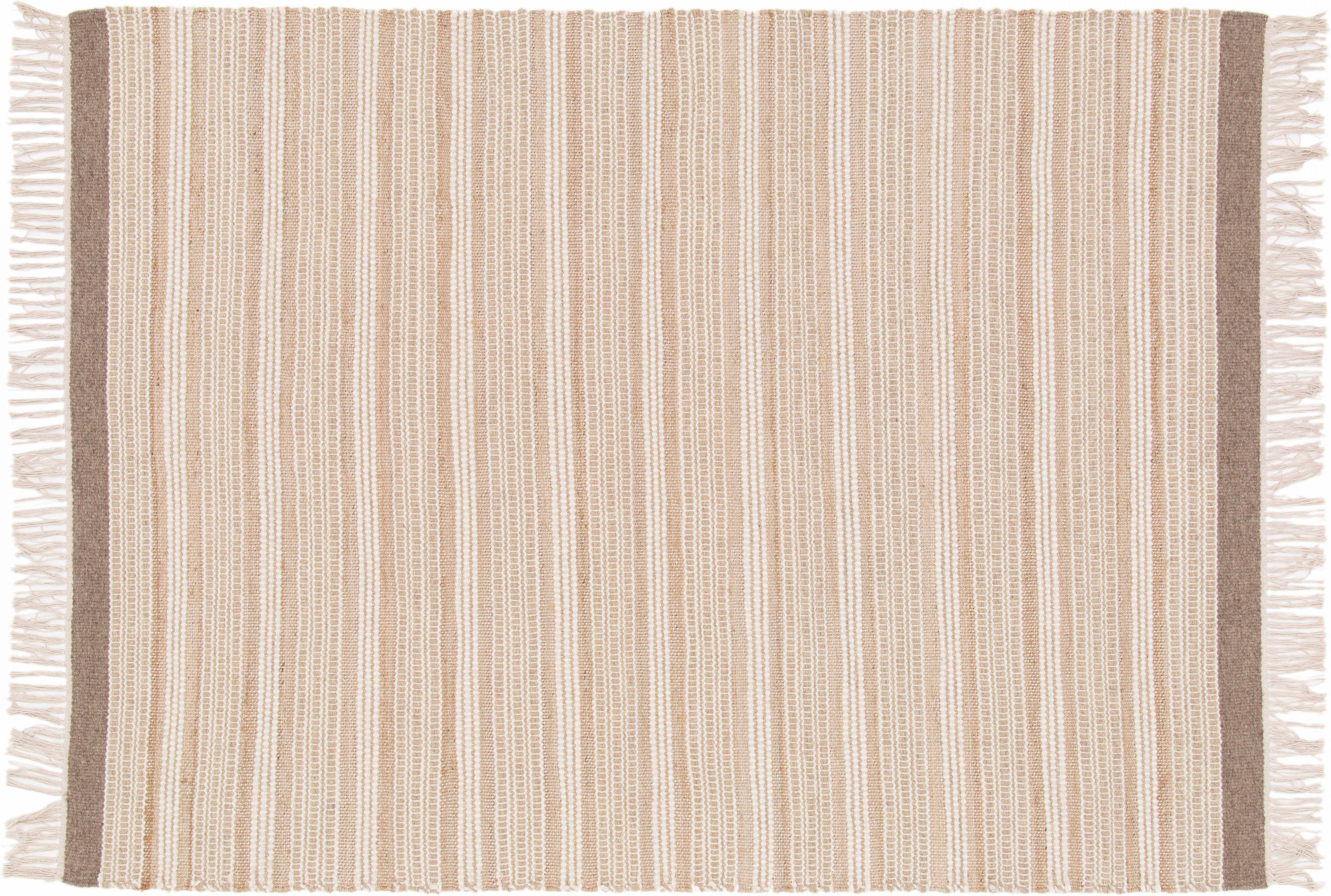 Oviala Tapis rectangulaire rayé en laine et jute tissé à plat 160 x 230 cm Beige 230x0x160cm