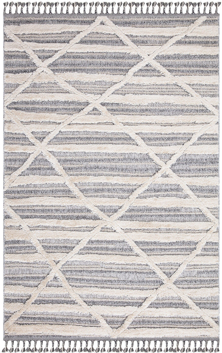 STUDIO DECO Tapis bohème chic à franges tressées crème et gris 200x290cm Beige 290x2x200cm