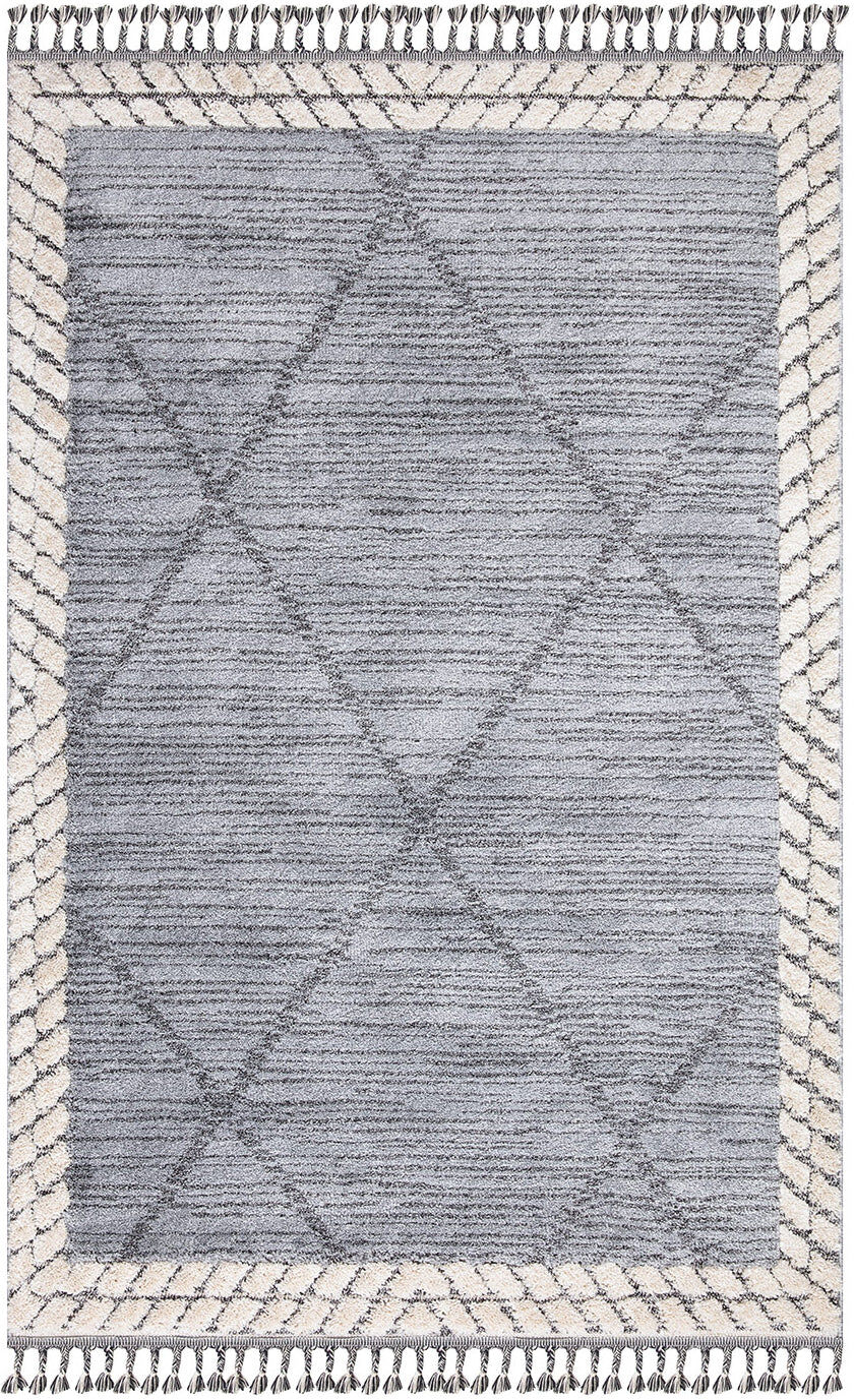 STUDIO DECO Tapis bohème chic à franges tressées gris et crème 200x290cm Beige 290x2x200cm