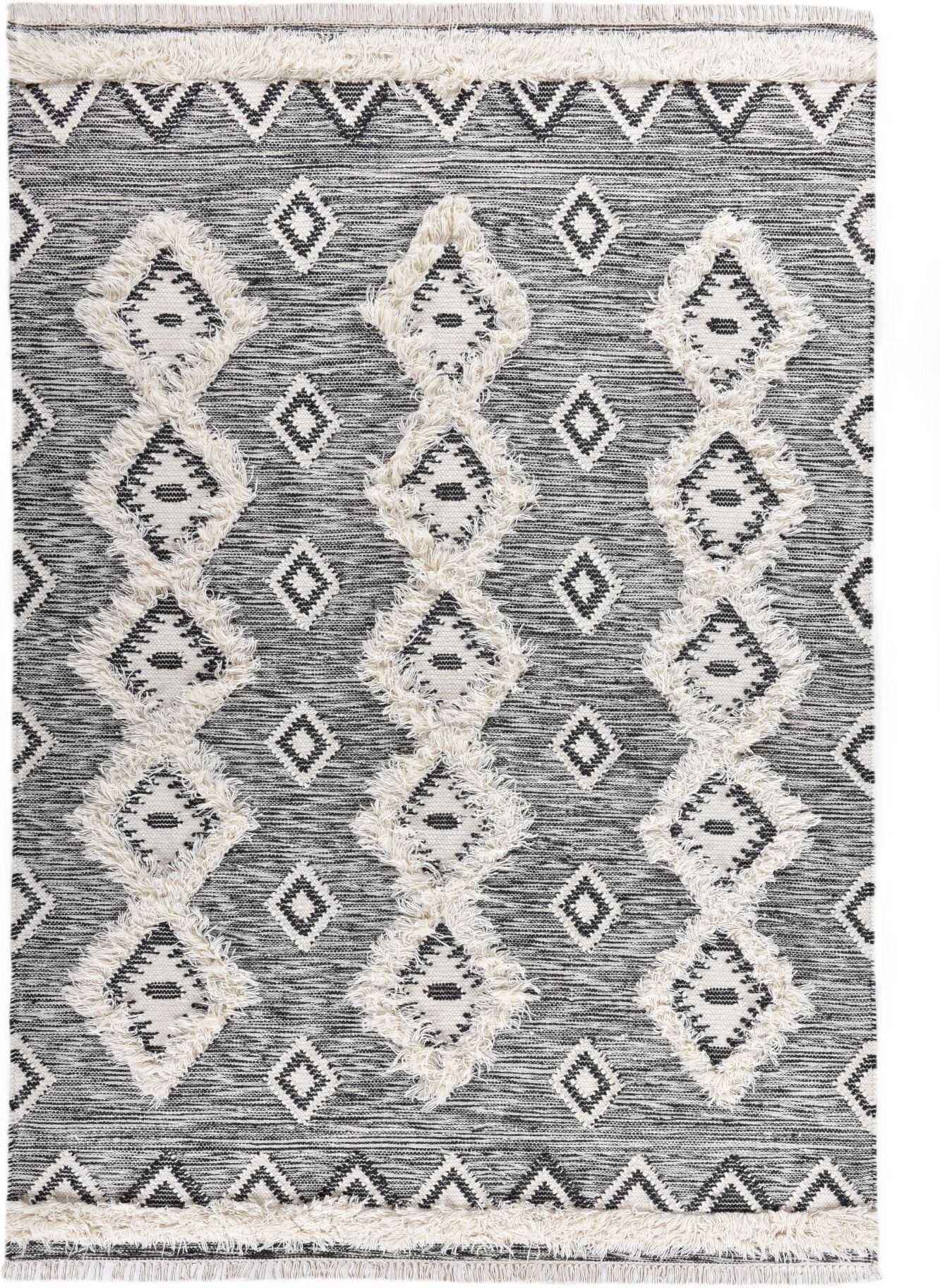 THEKO Tapis bohème chic tissé main noir / blanc 170x240 cm Gris 240x1x170cm