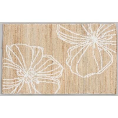 Maisons du Monde Tapis réversible en jute et laine tissé jacquard motif floral beige et écru 90x150 Blanc 90x150cm - Publicité Maisons du Monde Tapis réversible en jute et laine tissé jacquard motif floral beige et écru 90x150 Blanc 90x150cm - Publicité