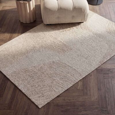 Maisons du Monde Tapis en laine tuftée et ciselée motifs abstraits écrus et beiges, 160x230 cm Blanc 160x230cm - Publicité Maisons du Monde Tapis en laine tuftée et ciselée motifs abstraits écrus et beiges, 160x230 cm Blanc 160x230cm - Publicité
