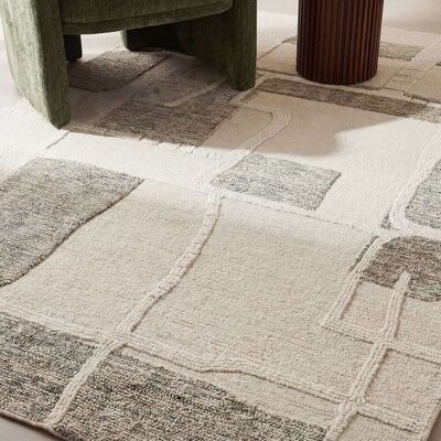 Maisons du Monde Tapis en laine tuftée et ciselée motifs abstraits écrus et gris, 160x230 cm Blanc 160x230cm - Publicité Maisons du Monde Tapis en laine tuftée et ciselée motifs abstraits écrus et gris, 160x230 cm Blanc 160x230cm - Publicité