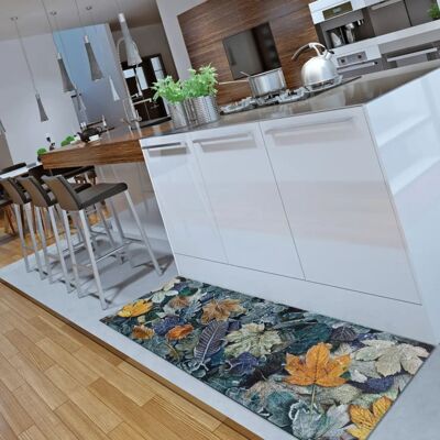 Atticgo Tapis de cuisine lavable feuilles bleu/vert/gris 52x200 cm Bleu 200x0x52cm - Publicité Atticgo Tapis de cuisine lavable feuilles bleu/vert/gris 52x200 cm Bleu 200x0x52cm - Publicité