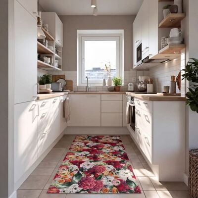 Atticgo Tapis de cuisine lavable fleurs rouge/rose 52x200 cm Rouge 200x0x52cm - Publicité Atticgo Tapis de cuisine lavable fleurs rouge/rose 52x200 cm Rouge 200x0x52cm - Publicité