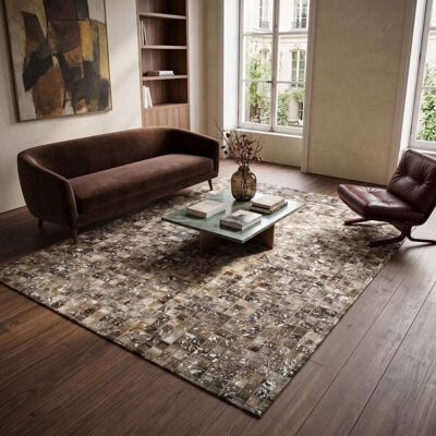 Tapis en cuir recyclé de The Deco Factory – Argenté, 120x170 cm - Publicité Tapis en cuir recyclé de The Deco Factory – Argenté, 120x170 cm - Publicité