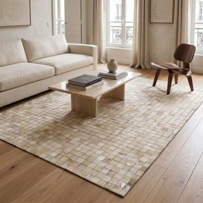 Tapis en Cuir Argenté Deco Factory - 120x170cm - Cuir Recyclé - Publicité Tapis en Cuir Argenté Deco Factory - 120x170cm - Cuir Recyclé - Publicité