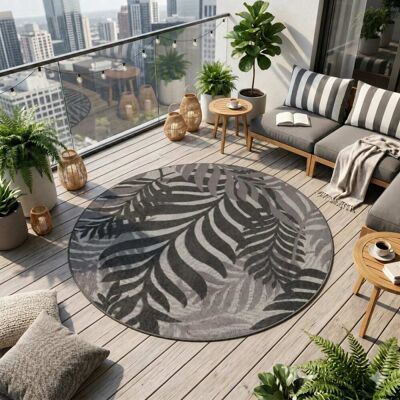 Un amour de tapis Tapis extérieur kilim rond pour terrasse et jardin gris et noir ø200cm Gris 200x1x200cm - Publicité Un amour de tapis Tapis extérieur kilim rond pour terrasse et jardin gris et noir ø200cm Gris 200x1x200cm - Publicité