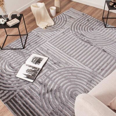 Nazar Tapis à poils ras motif géométrique - gris - 160x230 cm Gris 230x1x160cm - Publicité Nazar Tapis à poils ras motif géométrique - gris - 160x230 cm Gris 230x1x160cm - Publicité