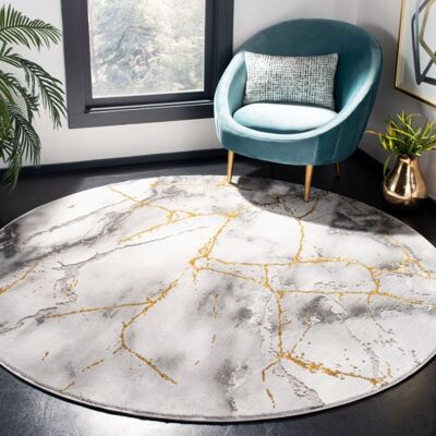 Safavieh Tapis contemporain en polypropylène gris/or, 122 x 122 cm Doré 122x1x122cm - Publicité Safavieh Tapis contemporain en polypropylène gris/or, 122 x 122 cm Doré 122x1x122cm - Publicité