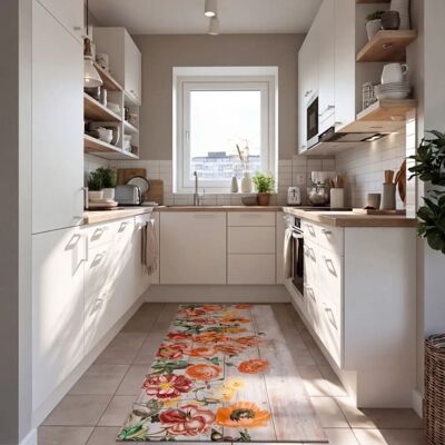 Atticgo Tapis de cuisine lavable fleurs multicolore 52x200 cm Multicolore 200x1x52cm - Publicité Atticgo Tapis de cuisine lavable fleurs multicolore 52x200 cm Multicolore 200x1x52cm - Publicité