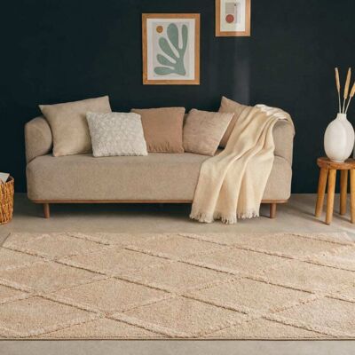 Nazar Tapis de salon motif losange beige 160x230 Beige 230x2x160cm - Publicité Nazar Tapis de salon motif losange beige 160x230 Beige 230x2x160cm - Publicité