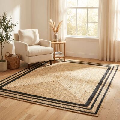 STUDIO DECO Tapis jute fait main naturel et noir 120x170cm Beige 170x1x120cm - Publicité STUDIO DECO Tapis jute fait main naturel et noir 120x170cm Beige 170x1x120cm - Publicité