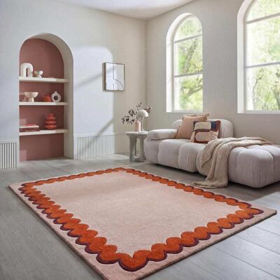 Flair Rugs Tapis en laine beige à bordure orange 140x200cm Orange 200x1x140cm - Publicité Flair Rugs Tapis en laine beige à bordure orange 140x200cm Orange 200x1x140cm - Publicité