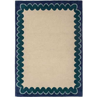 Flair Rugs Tapis en laine beige à bordure bleue et verte 140x200cm Bleu 200x1x140cm - Publicité Flair Rugs Tapis en laine beige à bordure bleue et verte 140x200cm Bleu 200x1x140cm - Publicité