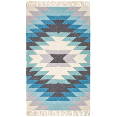 Tapis Kilim en Laine Homescapes Helsinki Tissé à la Main Motif Géométrique Bleu Gris et Crème - Tapis - Publicité Tapis Kilim en Laine Homescapes Helsinki Tissé à la Main Motif Géométrique Bleu Gris et Crème - Tapis - Publicité